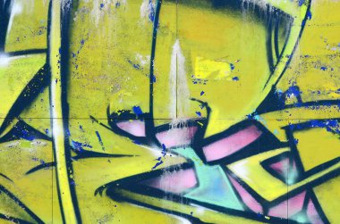 Grafiti çizimler parçası. Eski duvar boya lekeleri sokak sanatı kültür tarzı ile dekore edilmiştir. Yeşil tonlarında renkli arka plan doku.