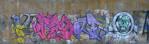 Fragment Rysunki Graffiti Stary Mur Ozdobiony Plamy Farby Stylu Kultury — Zdjęcie stockowe