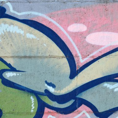 Grafiti çizimler parçası. Eski duvar boya lekeleri sokak sanatı kültür tarzı ile dekore edilmiştir. Yeşil tonlarında renkli arka plan doku.