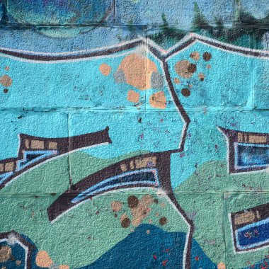 Grafiti çizimler parçası. Eski duvar boya lekeleri sokak sanatı kültür tarzı ile dekore edilmiştir. Renkli arka plan doku soğuk tonlarda.