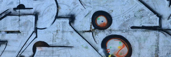 Fragment Desene Graffiti Vechiul Perete Decorat Pete Vopsea Stilul Culturii — Fotografie, imagine de stoc