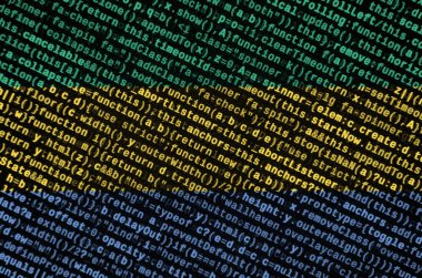 Gabon bayrak üstünde perde program kodu ile tasvir edilir. Modern teknoloji ve site geliştirme kavramı.