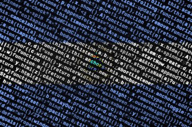 Nikaragua bayrağı ekrandaki program kodu ile tasvir edilir. Modern teknoloji ve site geliştirme kavramı.