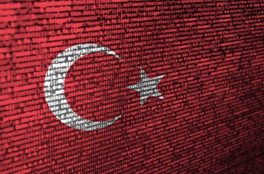 Türkiye'nin bayrak üstünde perde program kodu ile tasvir edilir. Modern teknoloji ve site geliştirme kavramı.