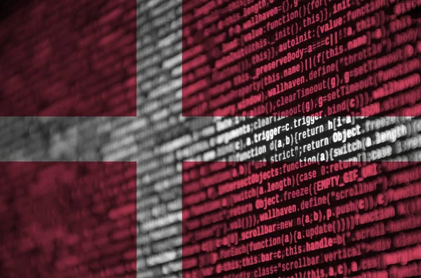 Drapeau Danemark Est Représenté Écran Avec Code Programme Concept Technologie — Photo