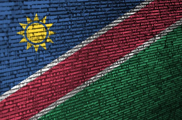 Флаг Намибии Изображен Экране Программным Кодом Концепция Современных Технологий Разработка — стоковое фото