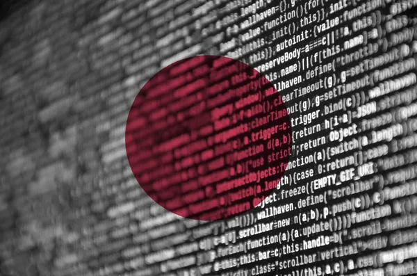 Bandeira Japão Representada Tela Com Código Programa Conceito Tecnologia Moderna — Fotografia de Stock