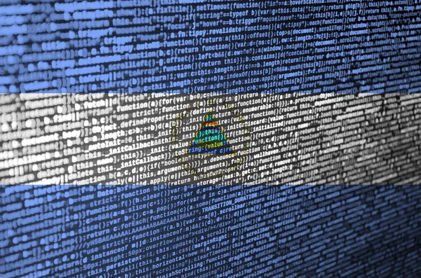 Bandera Nicaragua Muestra Pantalla Con Código Del Programa Concepto Tecnología — Foto de Stock