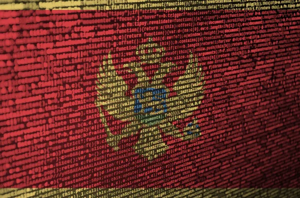 Bandera Montenegro Muestra Pantalla Con Código Del Programa Concepto Tecnología — Foto de Stock