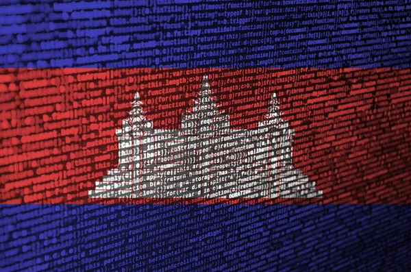 Bandeira Camboja Representada Tela Com Código Programa Conceito Tecnologia Moderna — Fotografia de Stock