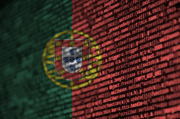 Flaga Portugalii Jest Przedstawiony Ekranie Kodu Programu Koncepcja Rozwoju Nowoczesnych — Zdjęcie stockowe