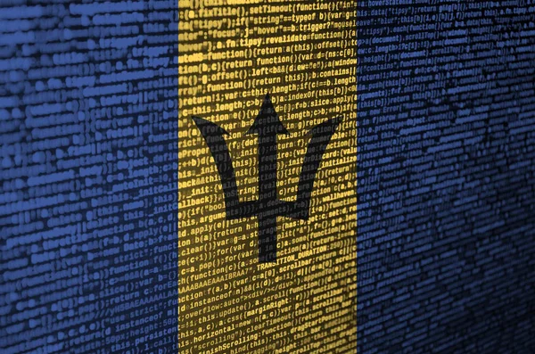 Barbados Bandeira Representado Tela Com Código Programa Conceito Tecnologia Moderna — Fotografia de Stock