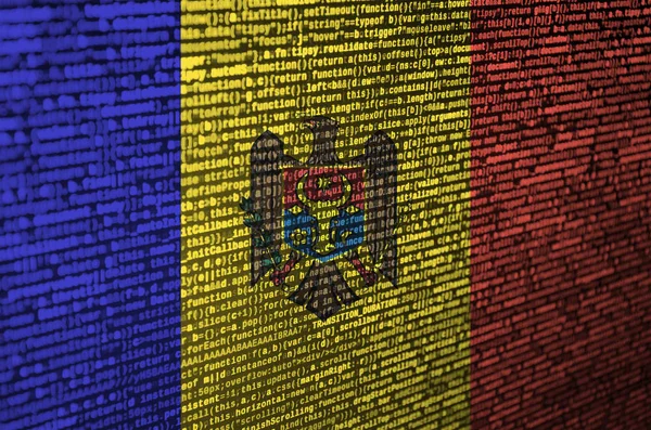 Bandera Moldavia Muestra Pantalla Con Código Del Programa Concepto Tecnología — Foto de Stock