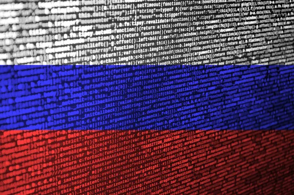 Ryssland Flagg Avbildas Skärmen Med Programkod Begreppet Modern Teknik Och — Stockfoto