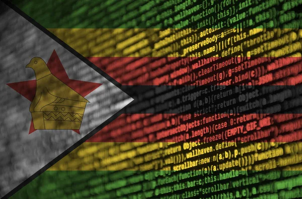 Drapeau Zimbabwe Est Représenté Écran Avec Code Programme Concept Technologie — Photo