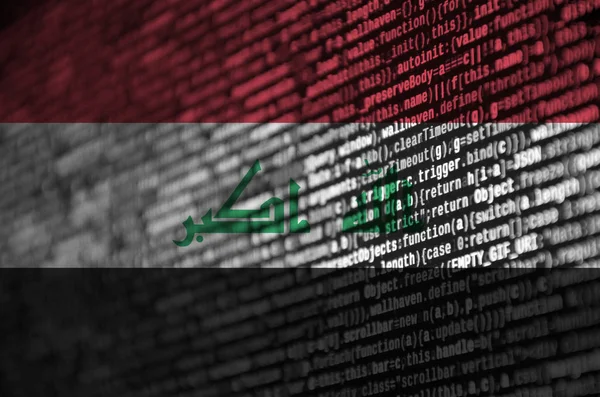 Flaga Iraku Jest Przedstawiony Ekranie Kodu Programu Koncepcja Rozwoju Nowoczesnych — Zdjęcie stockowe