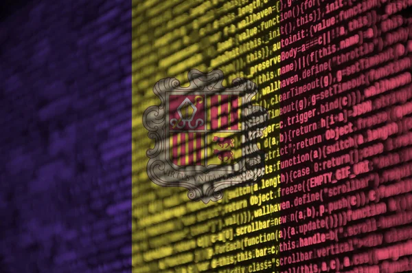 Andorra Zászló Ábrázolja Képernyőn Program Kódot Koncepció Modern Technológia Helyszíni — Stock Fotó