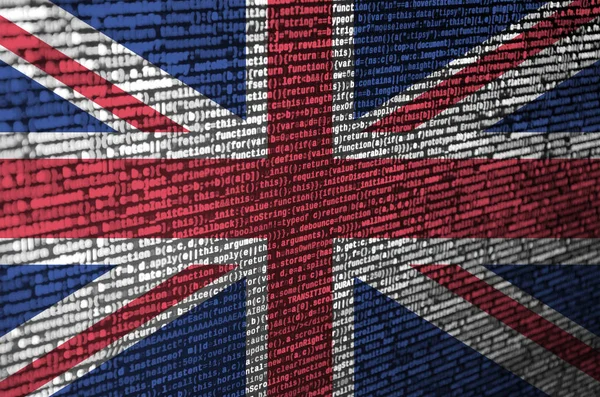 Great Britain Flag Avbildas Skärmen Med Programkod Begreppet Modern Teknik — Stockfoto