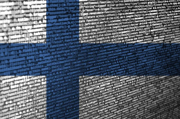 Bandera Finlandia Muestra Pantalla Con Código Del Programa Concepto Tecnología — Foto de Stock