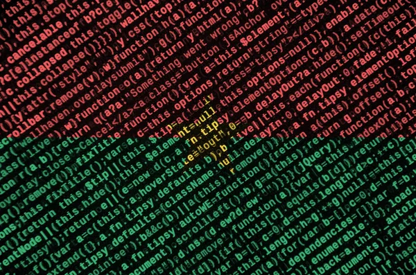 Burkina Faso Flaga Jest Przedstawiony Ekranie Kodu Programu Koncepcja Rozwoju — Zdjęcie stockowe