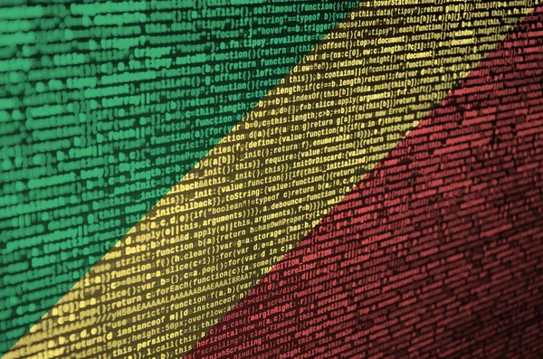 Bandeira Congo Representado Tela Com Código Programa Conceito Tecnologia Moderna — Fotografia de Stock