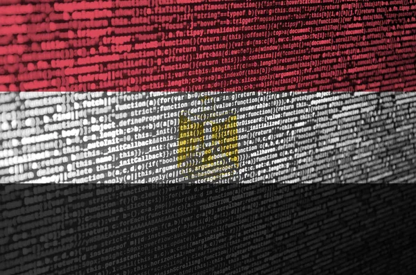 在屏幕上用程序代码描述埃及国旗 现代技术理念与网站开发 — 图库照片