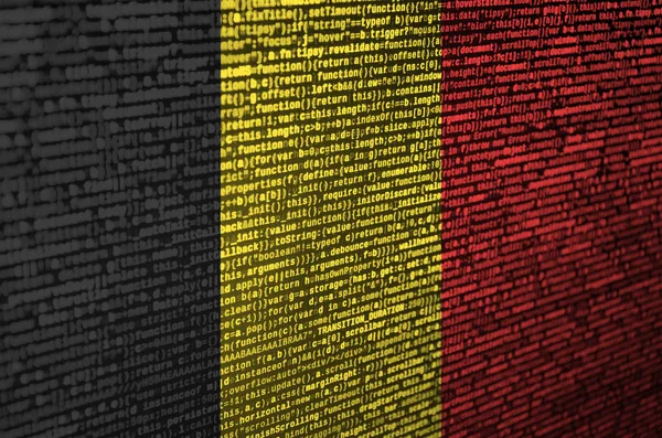 Bandera Bélgica Representa Pantalla Con Código Del Programa Concepto Tecnología — Foto de Stock