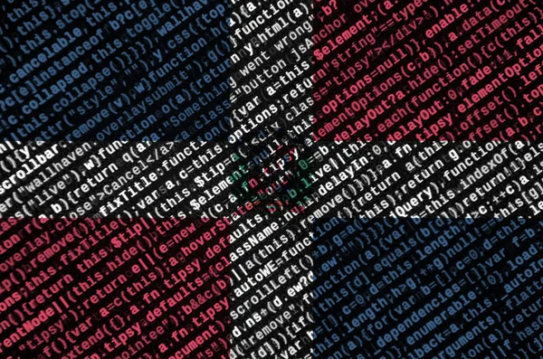 Flaga Dominikany Jest Przedstawiony Ekranie Kodu Programu Koncepcja Rozwoju Nowoczesnych — Zdjęcie stockowe