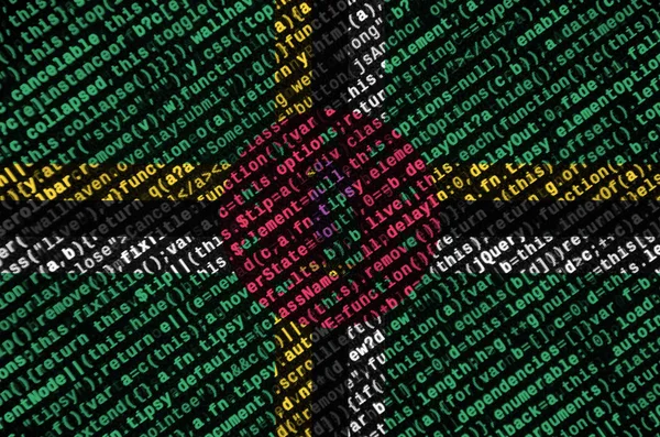 Флаг Доминики Изображен Экране Программным Кодом Концепция Современных Технологий Разработка — стоковое фото