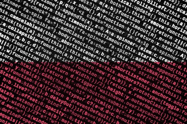 Polska Flaga Jest Przedstawiony Ekranie Kodu Programu Koncepcja Rozwoju Nowoczesnych — Zdjęcie stockowe