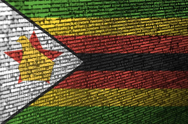 Bandiera Dello Zimbabwe Raffigurata Sullo Schermo Con Codice Del Programma — Foto Stock