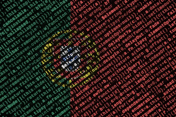 Flaga Portugalii Jest Przedstawiony Ekranie Kodu Programu Koncepcja Rozwoju Nowoczesnych — Zdjęcie stockowe