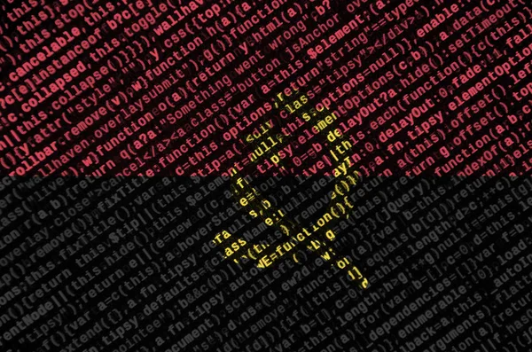 アンゴラの旗は プログラム コードと画面に描かれています 近代的な技術とサイト開発のコンセプト — ストック写真