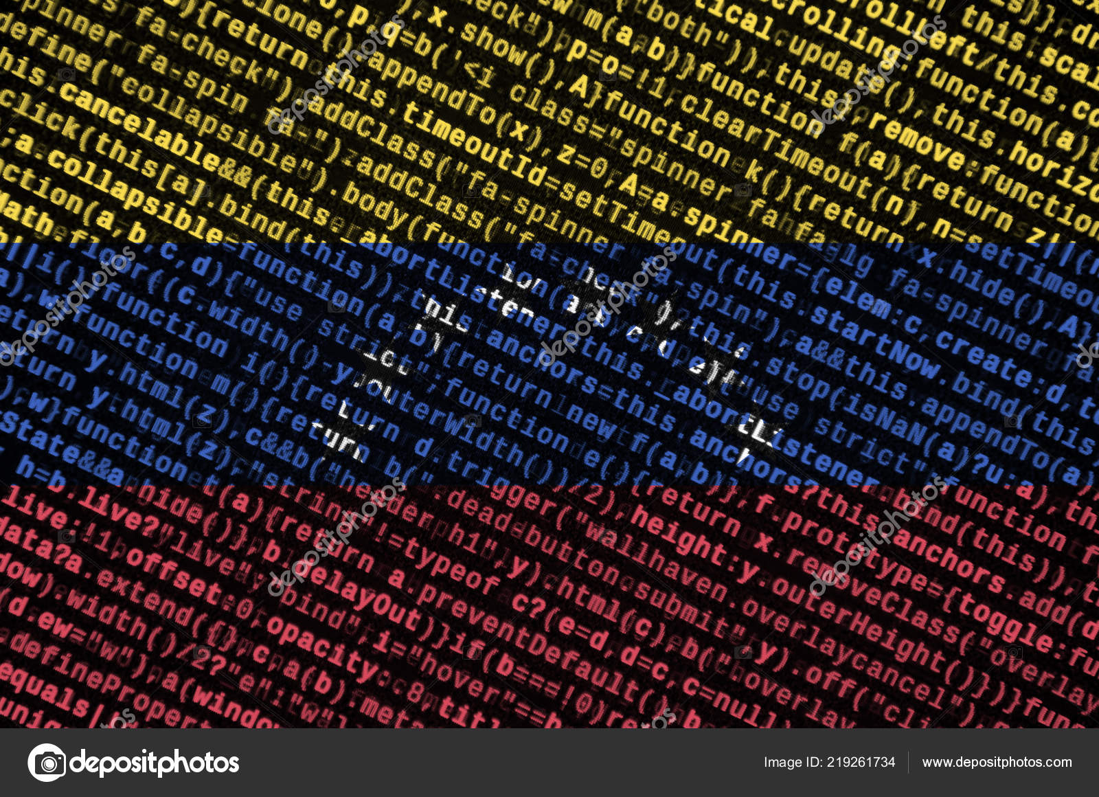 ベネズエラの国旗は プログラム コードと画面に描かれています 近代的な技術とサイト開発のコンセプト ストック写真 C Mehaniq