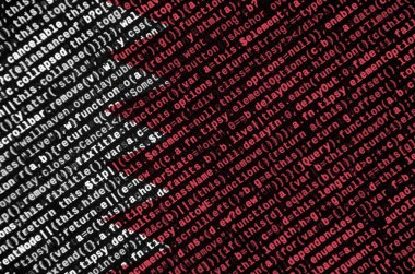 Bahreyn bayrağı ekrandaki program kodu ile tasvir edilir. Modern teknoloji ve site geliştirme kavramı.