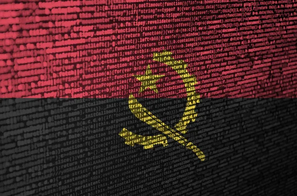 Bandera Angola Muestra Pantalla Con Código Del Programa Concepto Tecnología — Foto de Stock