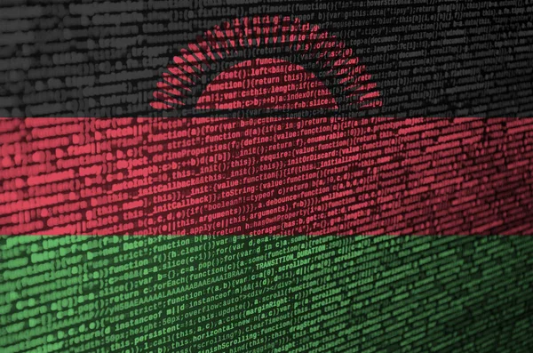 Bandera Malawi Muestra Pantalla Con Código Del Programa Concepto Tecnología — Foto de Stock