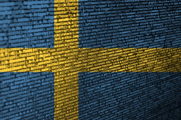 Vlajka Švédsko Zobrazen Obrazovce Kódem Programu Koncepce Vývoje Moderní Technologie — Stock fotografie