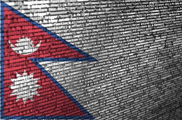 Bandera Nepal Muestra Pantalla Con Código Del Programa Concepto Tecnología —  Fotos de Stock