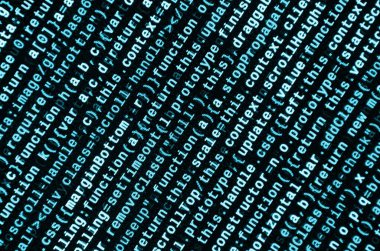 JavaScript kodu metin düzenleyicisinde. Siber kavramı kodlama. Javascript kod geliştirme web ekran. SEO kavramları daha iyi Serp için uygulama. HTML biçimlendirme dili portre. Web sitesi tasarımı