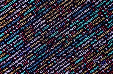 Laptop programlama kod yazma. Bilgisayar ekranında dijital ikili veri. Proje yöneticileri yeni fikir çalışır. Yazılım mühendisi iş başında. Yazılım arka plan. Modern teknoloji