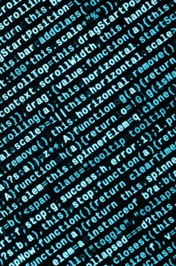 JavaScript kodu metin düzenleyicisinde. Siber kavramı kodlama. Javascript kod geliştirme web ekran. SEO kavramları daha iyi Serp için uygulama. HTML biçimlendirme dili portre. Web sitesi tasarımı