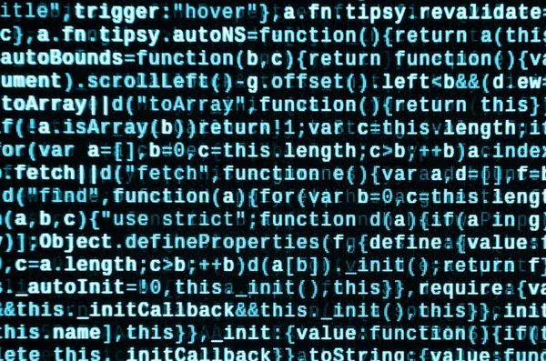Writing programming code on laptop. Digital binary data on computer ...