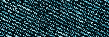 JavaScript kodu metin düzenleyicisinde. Siber kavramı kodlama. Javascript kod geliştirme web ekran. SEO kavramları daha iyi Serp için uygulama. HTML biçimlendirme dili portre. Web sitesi tasarımı