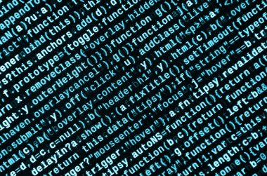 Laptop programlama kod yazma. Bilgisayar ekranında dijital ikili veri. Proje yöneticileri yeni fikir çalışır. Yazılım mühendisi iş başında. Yazılım arka plan. Modern teknoloji