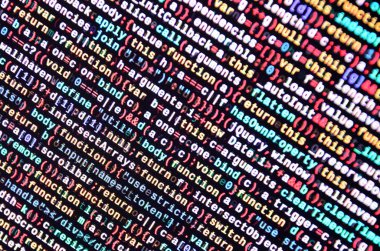 JavaScript işlevleri, değişkenleri, nesneler. İşlev kaynak kodu closeup izlemek. Bu uzman çalışma alanı. Büyük veri ve Internet şeyler trend. HTML Web sitesi yapısı. Web sitesi programlama kodu