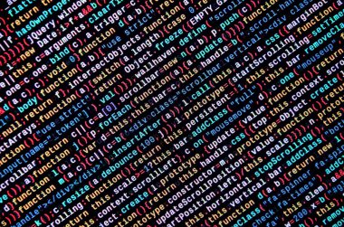 Laptop programlama kod yazma. Bilgisayar ekranında dijital ikili veri. Proje yöneticileri yeni fikir çalışır. Yazılım mühendisi iş başında. Yazılım arka plan. Modern teknoloji