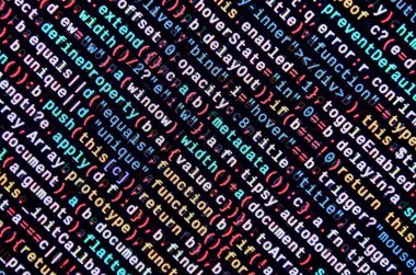 Laptop programlama kod yazma. Bilgisayar ekranında dijital ikili veri. Proje yöneticileri yeni fikir çalışır. Yazılım mühendisi iş başında. Yazılım arka plan. Modern teknoloji
