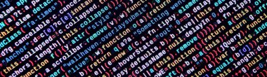 Laptop programlama kod yazma. Bilgisayar ekranında dijital ikili veri. Proje yöneticileri yeni fikir çalışır. Yazılım mühendisi iş başında. Yazılım arka plan. Modern teknoloji