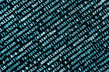 Laptop programlama kod yazma. Bilgisayar ekranında dijital ikili veri. Proje yöneticileri yeni fikir çalışır. Yazılım mühendisi iş başında. Yazılım arka plan. Modern teknoloji